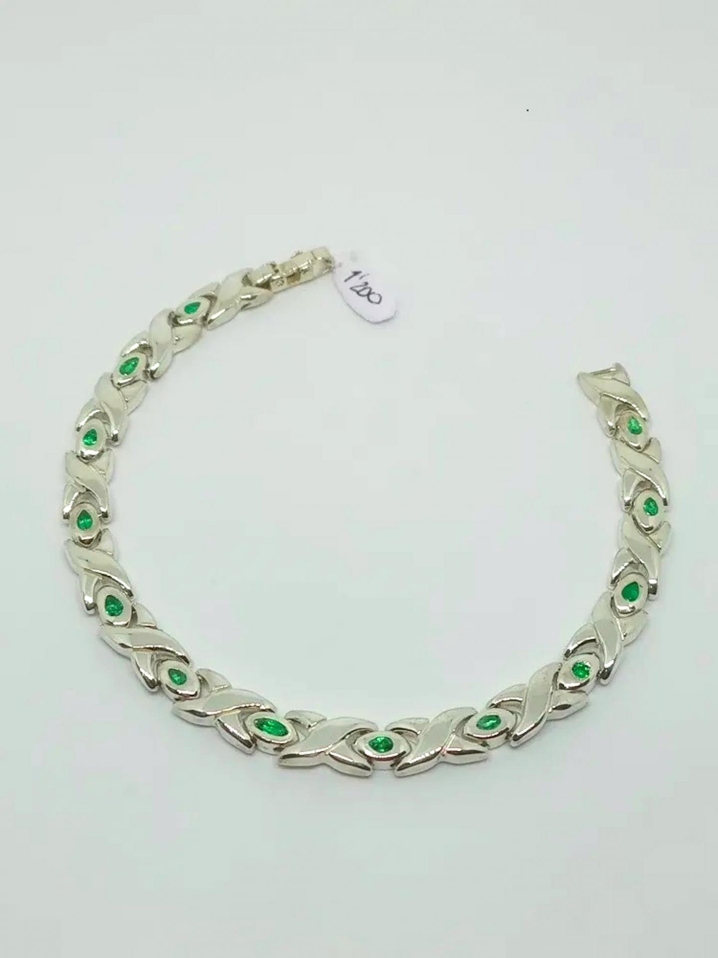 950 Silver  13  Colombian Emerald Bracelet ( Unisex) 