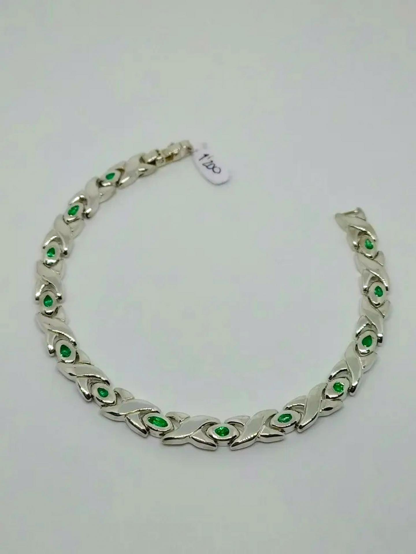 950 Silver  13  Colombian Emerald Bracelet ( Unisex) 